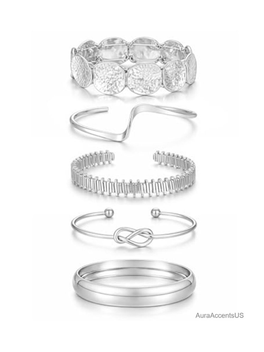 5Pc Chunky Stackable Cuff Bangle Bracelet Set for Women